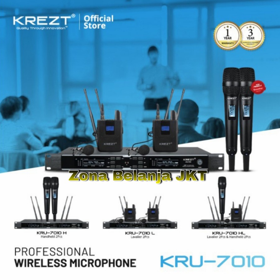 MICROPHONE - MIC WIRELESS KREZT KRU 7010 MULTICHANNEL DUAL MIK VOKAL KARAOKE ORIGINAL