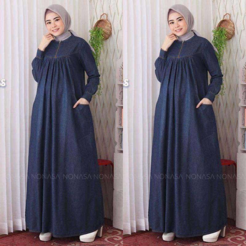 gamis jeans jumbo/gamis jeans terlaris 2021/gamis import
