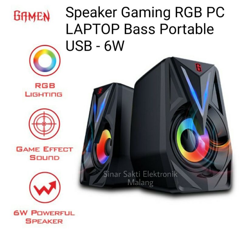 Gamen Speaker Komputer Gaming RGB PC LAPTOP Bass Portable USB 6W 6 Watt GS1