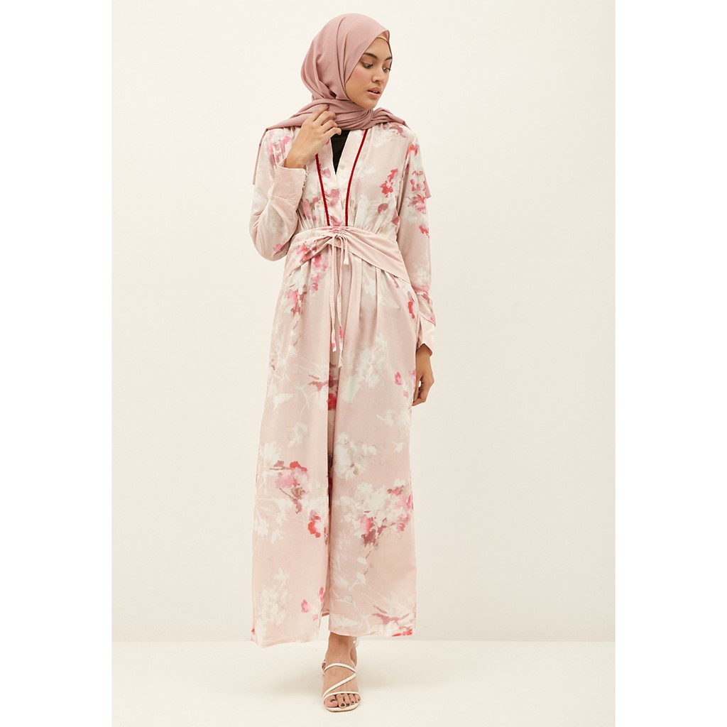 Shanghai Dusty Pink V-neck Dress / Dress Wanita Leher V Motif Bunga