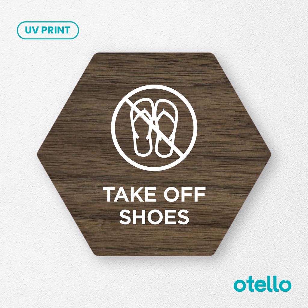 Signage Take Off Shoes Sign Board Kayu Wooden Papan Harap Lepas Sepatu Label Tempel Dinding Petunjuk