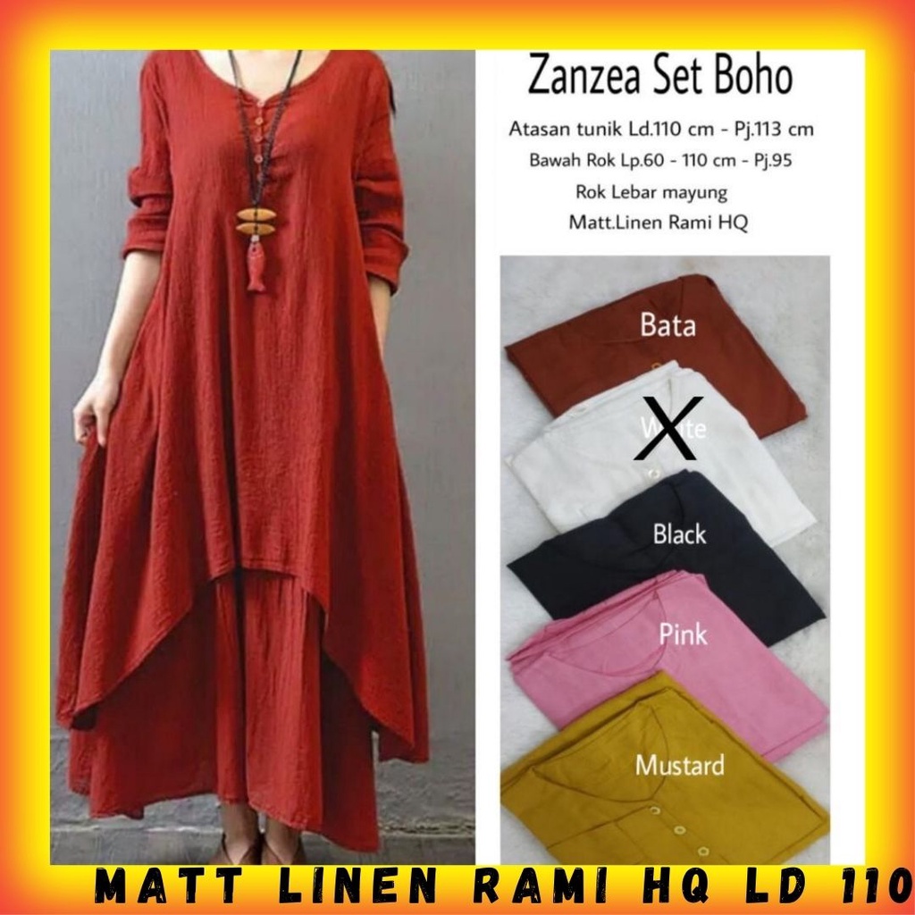 zanzea setelan one set tunik rok wanita jumbo ld 120 linen rami premium terbaru 2024 kekinian korean