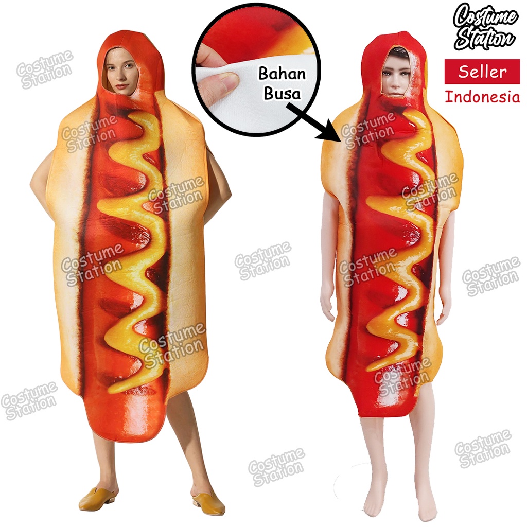 Kostum Hotdog Mascot / Costume Roti Sosis Hot Dog Maskot Makanan Halloween dewasa