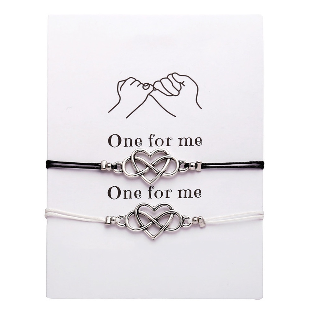 Hu Hu Hu Hu Hu Alat Bantu Pasang Kacamata♡ 2pcs / Set Gelang Tangan Pasangan / Pria / Wanita Desain Hati Interlocking Dengan Kartu