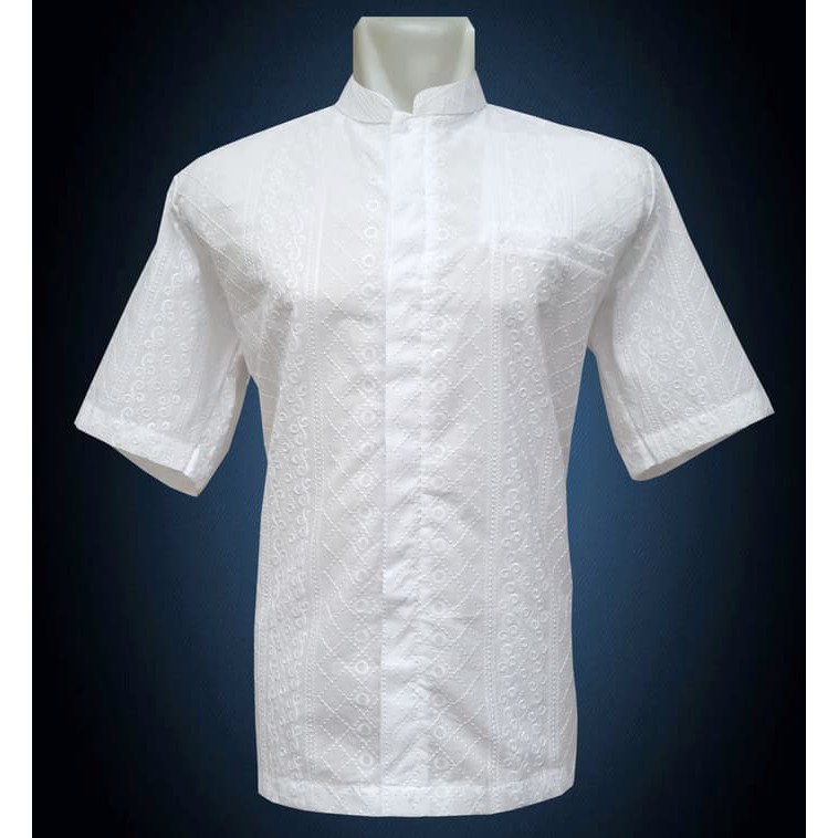 Baju Koko Tgn Pendek Putih Full Bordir Motif Tilde akk362