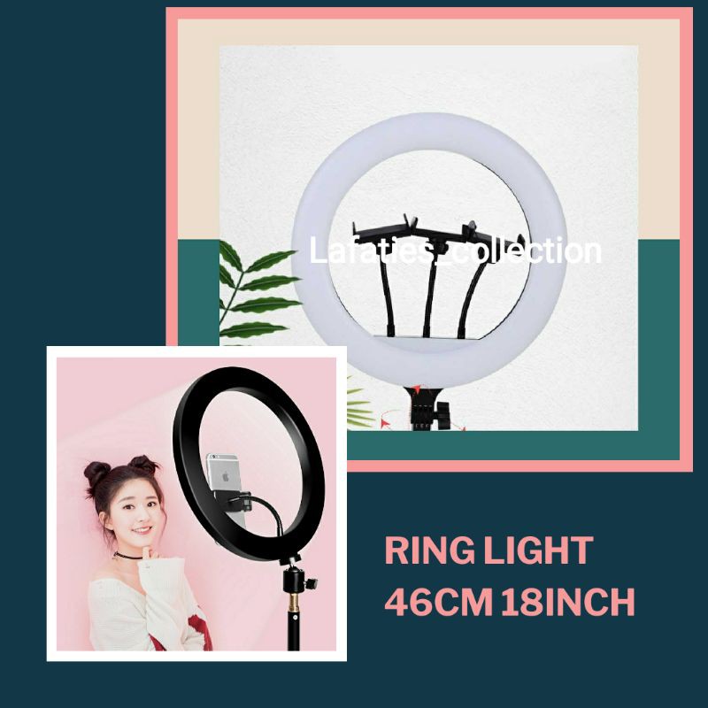 ring light jumbo 46 cm 18 inch remote dengan tripod 2 meter dan tas ringlight