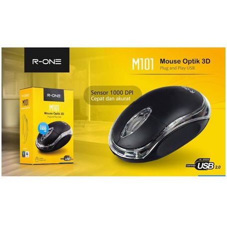 ITSTORE MOUSE USB MURAH R-ONE HITAM MOUSE OPTIC 3D LAPTOP KOMPUTER MOUSE M101 RESOLUSI 1000 DPI