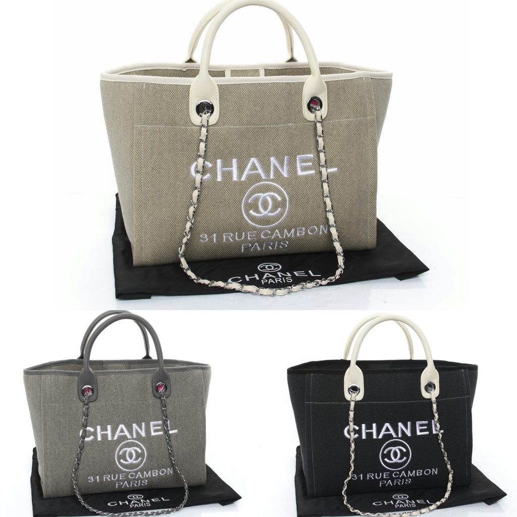 Tas Chanel Deauville Tote Canvas Seprem 67179