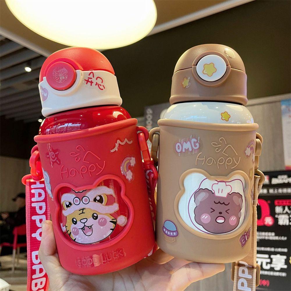 R-FLOWER Vacuum Flasks New Cangkir Air Dengan Tali Stiker Kartun Botol Air