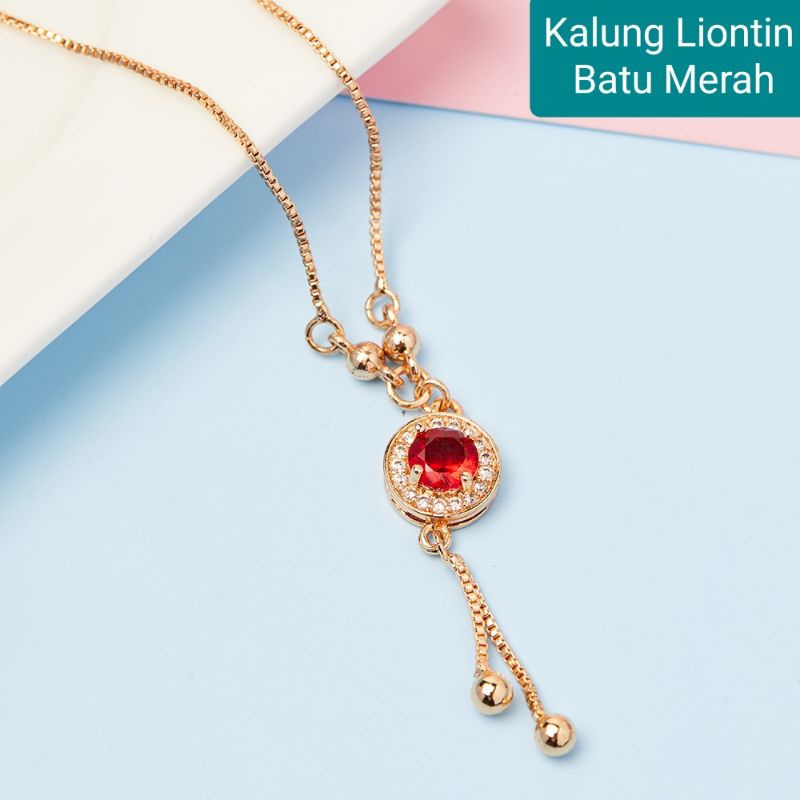 Rantai kalung liontin batu permata merah aksesoris fashion