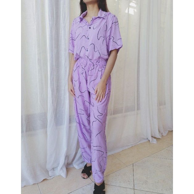 One Set Setelan Tie Dye Bali Kemeja Lengan Pendek - ONE SET Piyama Tie Dye Wanita & Pria GROSIR-1