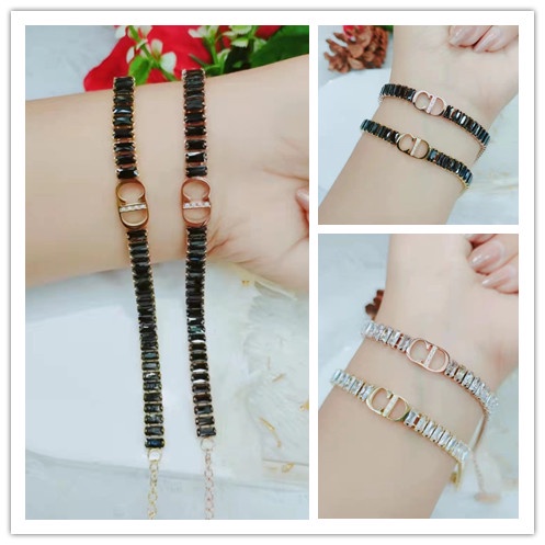 Gelang Titanium Permata Putih/hitam Perhiasan Fashion P02