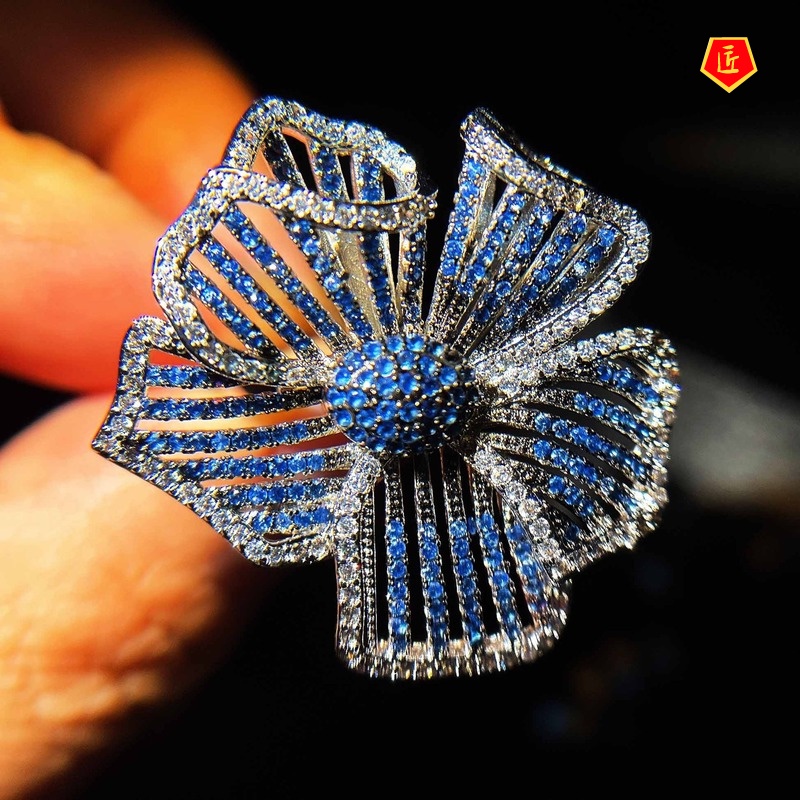 [Ready Stock]Light Luxury Micro-Inlaid Diamond Three-Dimensional Flower Ring