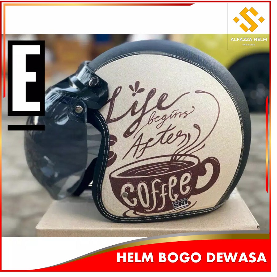 HELM BOGO DEWASA FULL LEHER RETRO KLASIK KULIT SNI ORIGINAL MURAH TERBARU PRIA WANITA UNIK MOTIF