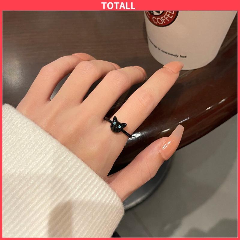 COD Cincin Kucing Hitam Wanita Trendi Desain Niche Cincin Jari Telunjuk Fashion Kepribadian Cincin-Totall