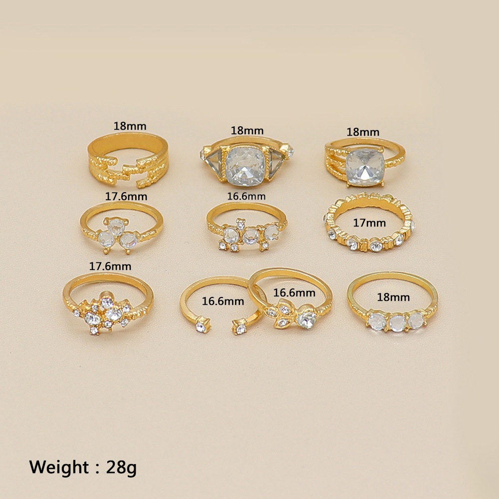 6pcs / set Cincin Jari Desain Geometri Asimetris Hias Berlian Imitasi Gaya Eropa Amerika