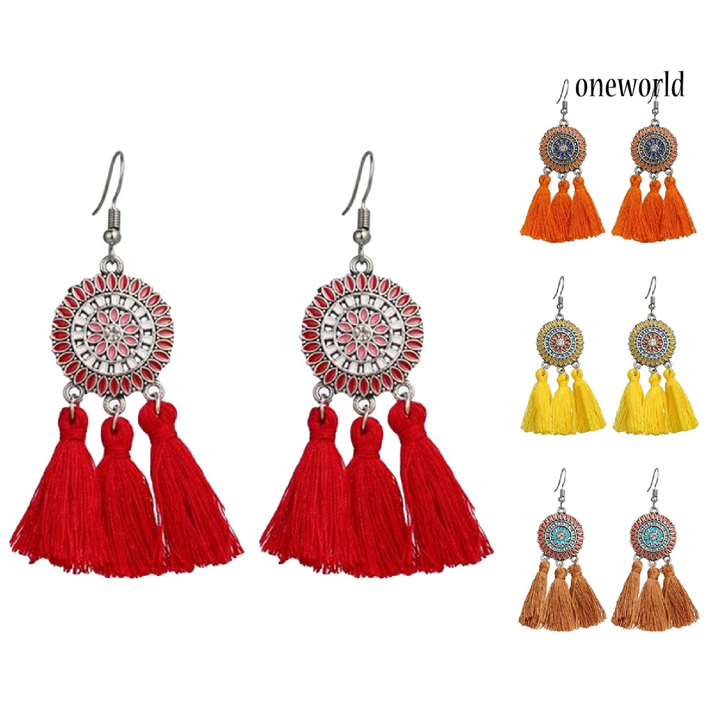 OW@ Earrings Bohemian Charming Look Alloy Sunflower Tassel Dangle Jewelry Earrings for Birthday