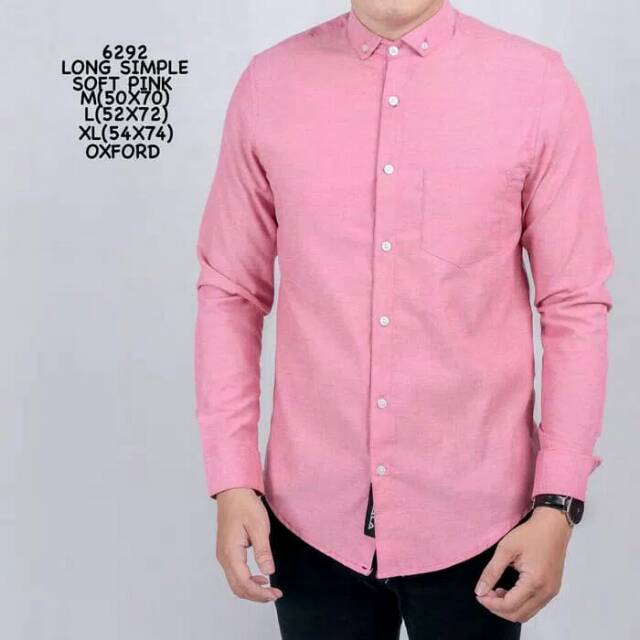 Kemeja Branded Pria Slimfit Hem Pink Muda Polos Cowok Distro Korea
