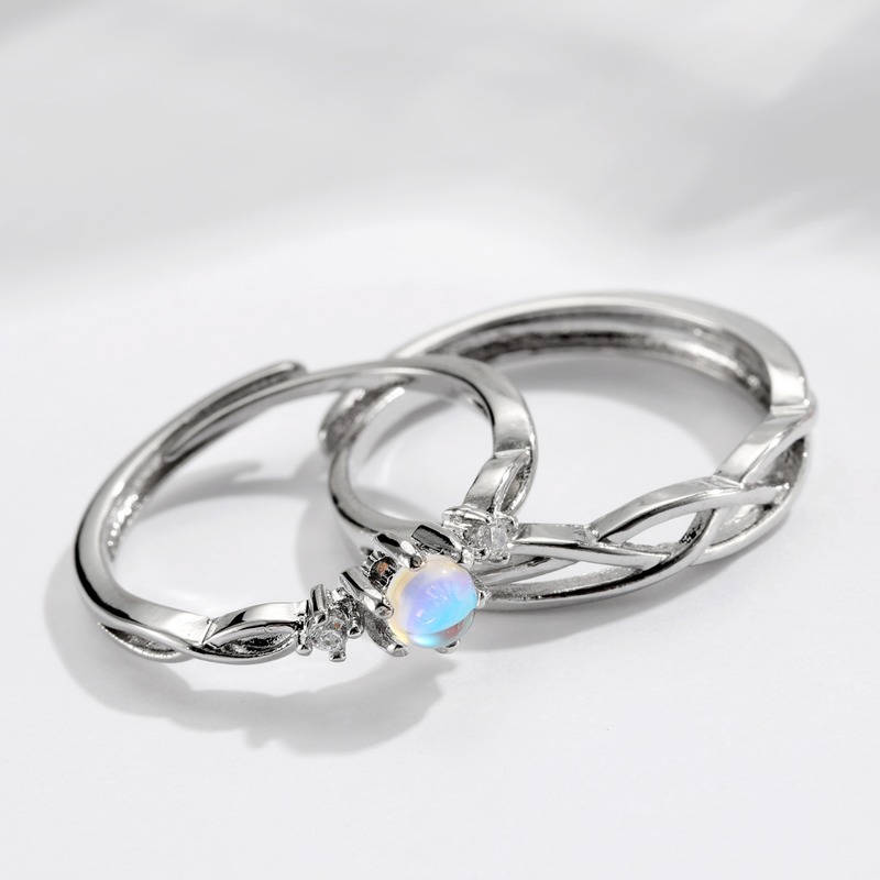 Cincin Moonstone Warna Silver Untuk Pasangan