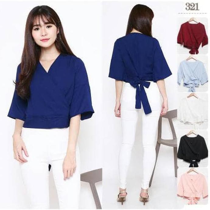 BAJU ATASAN WANITA MURAH/ATASAN KOREA IMPORT/BAJU KANTOR - RAFAELA TOP - BIRU MUDA, M {PRODUK