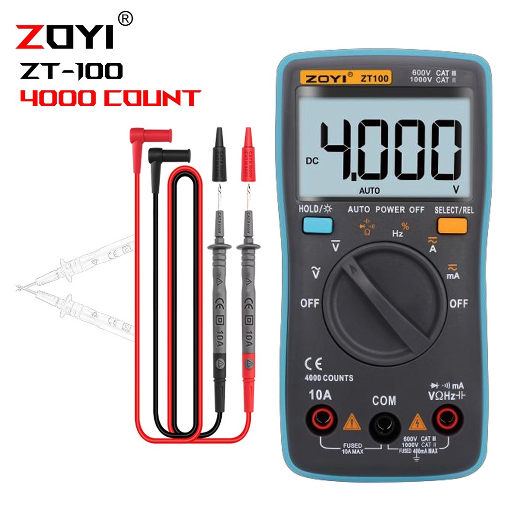 Zoyi ZT100 Digital Multimeter 4000 Counts Back Light AC DC Capacitance