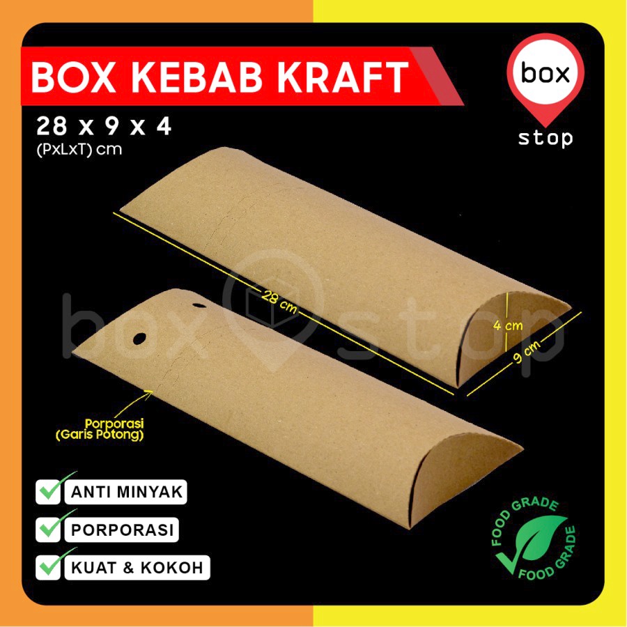 Box Kebab - Dus Kebab - Kotak Kebab | KRAFT COKLAT - L (50 pcs)