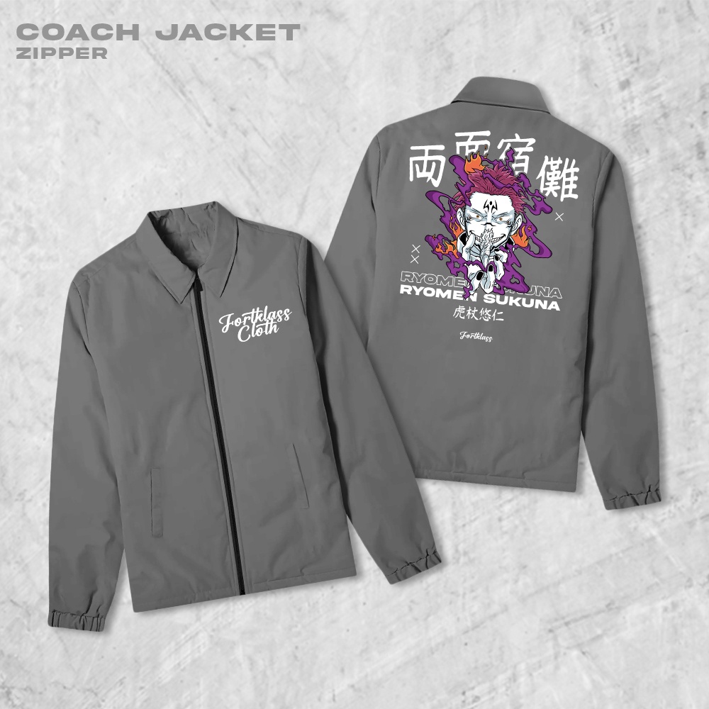 Fortglass Sukuna Coach Zipper Jaket Polos Pria Jaket Parasut Unisex