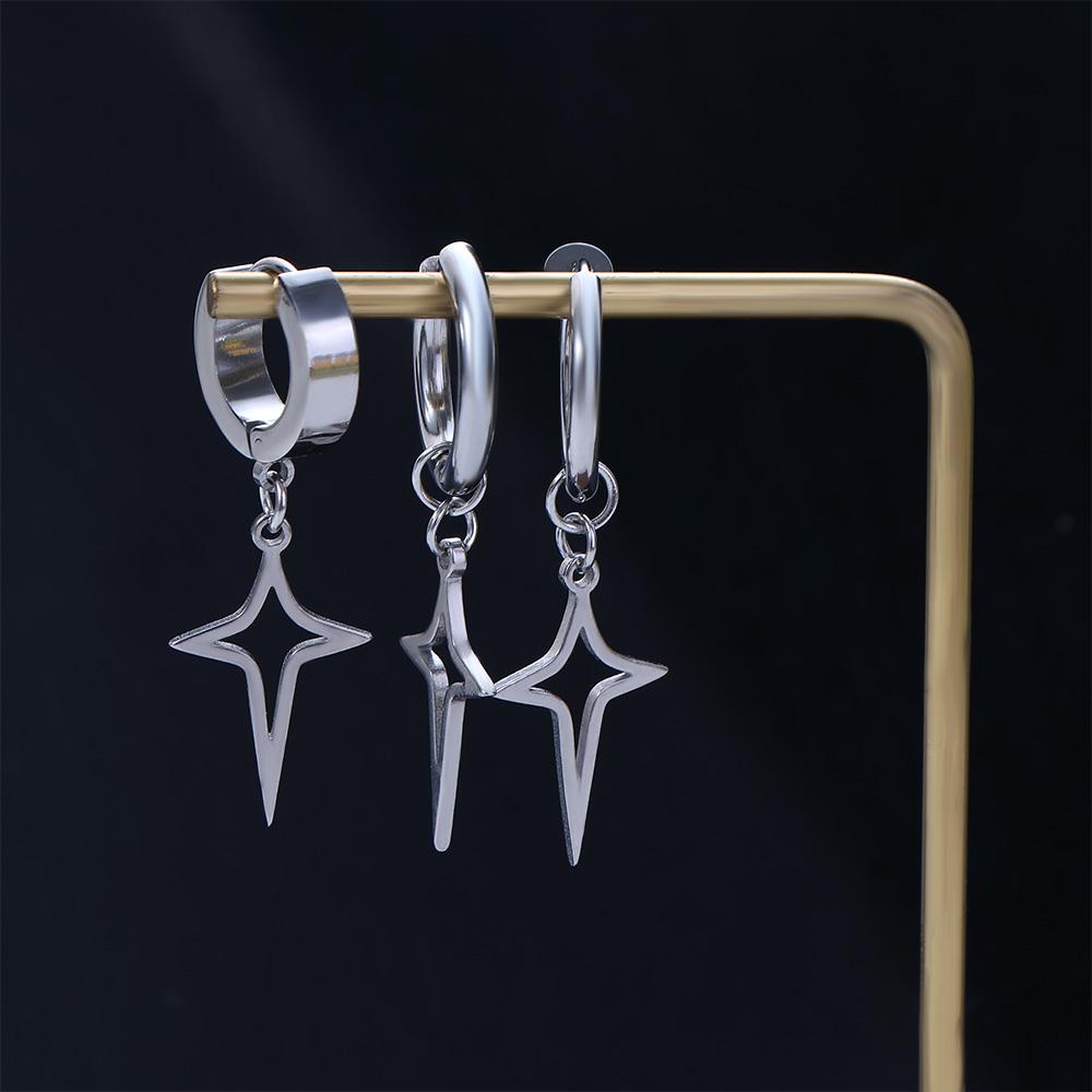 Mxbeauty Cross Star Menjuntai Anting Hadiah Geometris Temperamen Drop Earring Stainless Steel Pria Wanita Menjuntai Anting-Anting Pria Hoop Earring