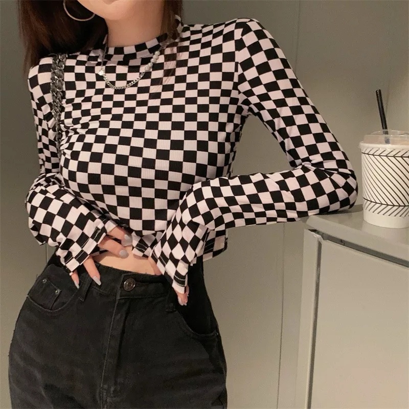 BEFAST - ZGW OOTD Kaos Longsleeve wanita JAMIA / Longsleeve KOTAK Catur (LD 88, P 40) / Longsleeve Wanita Kekinian / Tshirt Crop Lengan Panjang / Kaos Motif Catur Trendy / OOTD Wanita Ala Style Korean / Fashion Wanita Modis / Longsleeve Crop Catur Terbaru