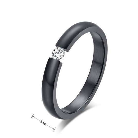 Cincin fashion wanita titanium warna hitam elegant 3mm C047b