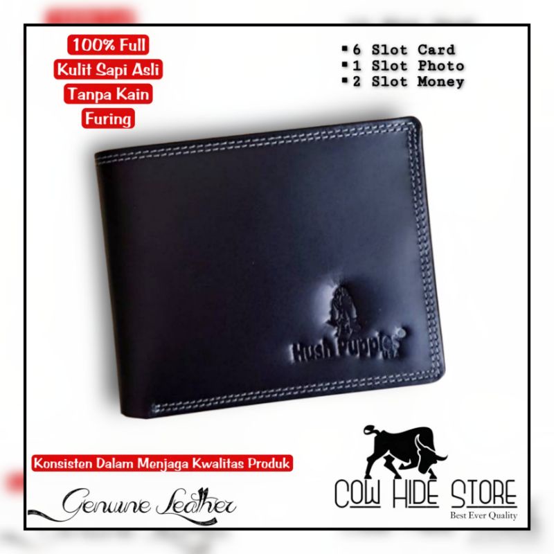 Dompet Pria Kulit Asli Bifold Emboss Hush Puppies - 9 Slot-Hitam