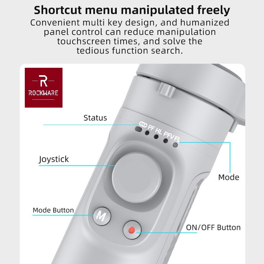 ROCKWARE RW-HQ3 - 3-Axis Folding Stabilizer - Gimbal Smartphone