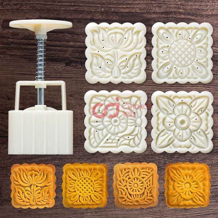 CJ Cetakan Moon Cake Kotak 125 gr 4 Model ck717