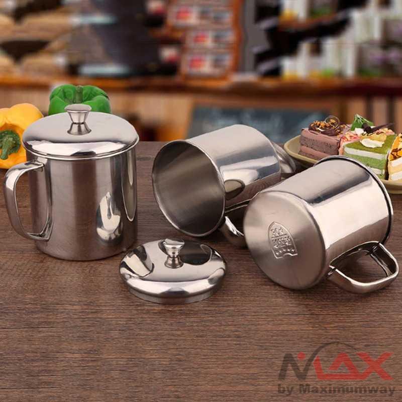 Gelas kopi Stainless steel besi Mug / Cangkir Minum Teh Bir Model Tutup Mug Cangkir Stainless