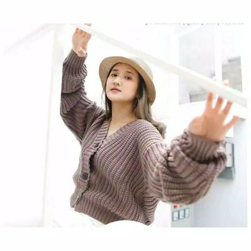 CARDIGAN RAJUT PREMIUM / WOLLY CROP CARDIGAN  (7GET)/ ELLENA BASIC OUTWEAR [RJ FASHION]