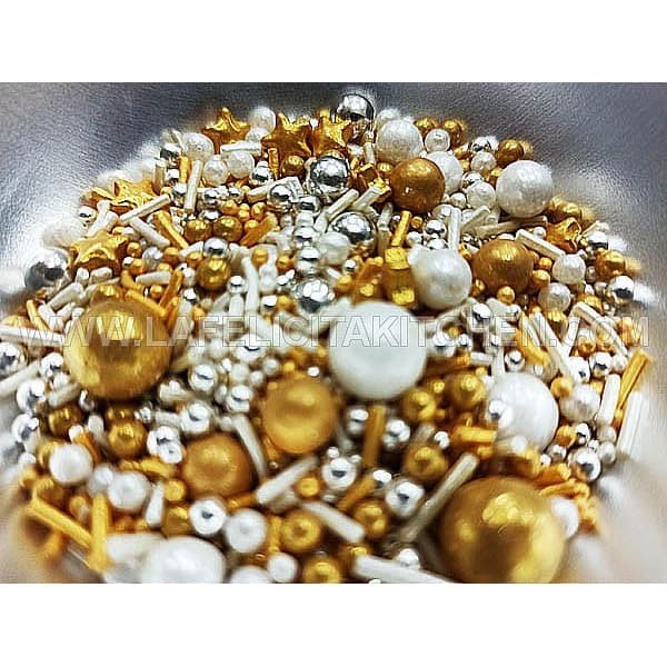 

500G SPRINKLE GOLD WHITE SILVER MUTIARA BINTANG PEARL SUGAR KUE SWEET