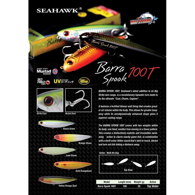 Lure PENCIL SEAHAWK BIG STRIKE BARRA SPOOK 100T (10cm / 20gram)