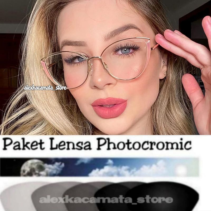 KACAMATA MINUS KACAMATA CAT EYE STAINLESS FASHION WANITA KACAMATA PHOTOCROMIC ANTIRADIASI KACAMATA L