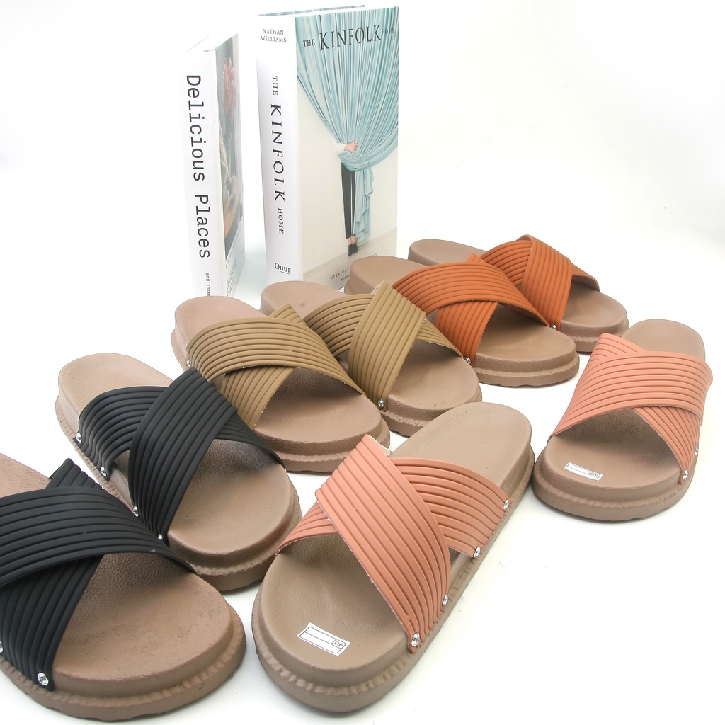 SANDAL WANITA PLATFORM SILANG GARIS SLOP KOKOP