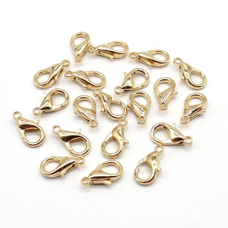 10Pcs / lot Kait Lobster Warna Bronze / Gold Ukuran 12mm Untuk Membuat Perhiasan Kalung / Gelang DIY