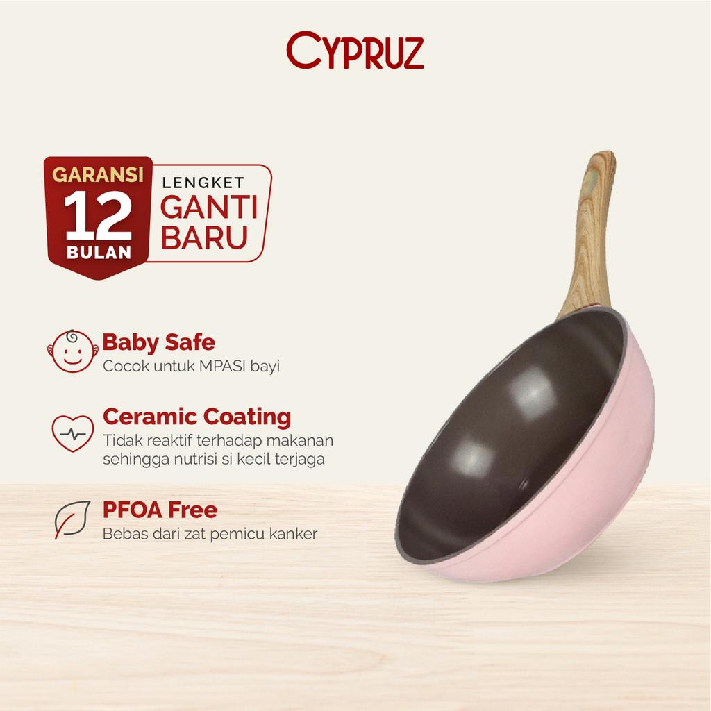 Cypruz Wajan Penggorengan Anti Lengket Fry Wok Pink Ceramic Series
