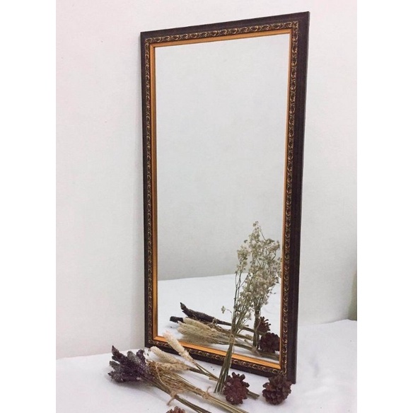 (Cod) CERMIN RIAS/CERMIN DINDING/UKURAN FUL BINGKAIi(33×65)-Coklat ukir