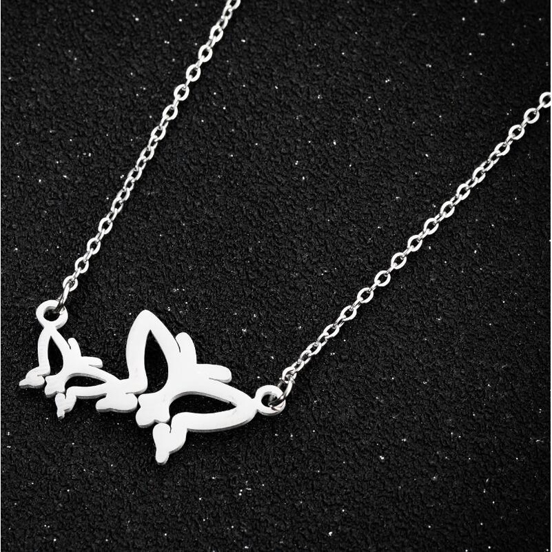 Kalung Rantai Bahan stainless steel Desain butterfly Gaya Korea Untuk Wanita