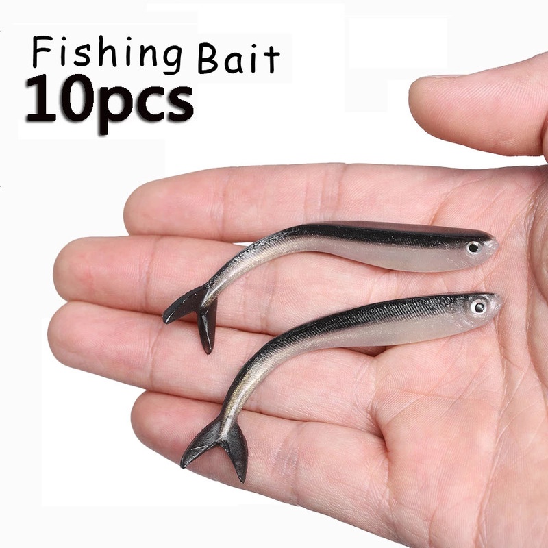 (10 Pcs) Umpan Pancing Soft Bait Bentuk Ikan Imitasi Bahan Silikon