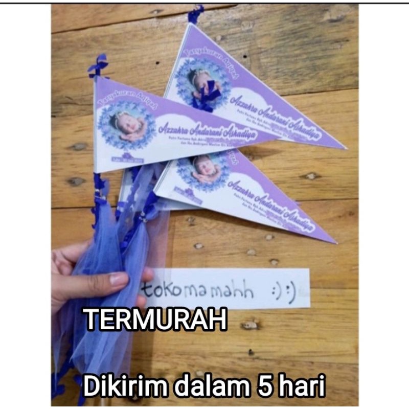 bendera aqiqah + tiang + tile lengkap