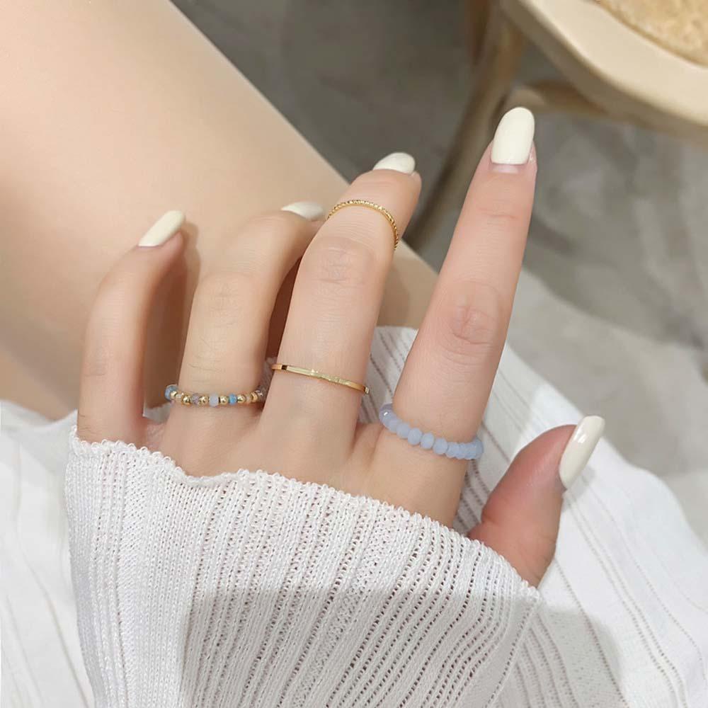 Mxbeauty Cincin Manik-Manik 4pcs Simple Wanita Muticolor Korea Cewek Jari Telunjuk Ring