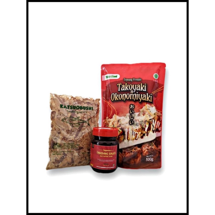 

Paket Hemat Bahan Takoyaki / Okonomiyaki Halal Tepung Saus Katsuobushi