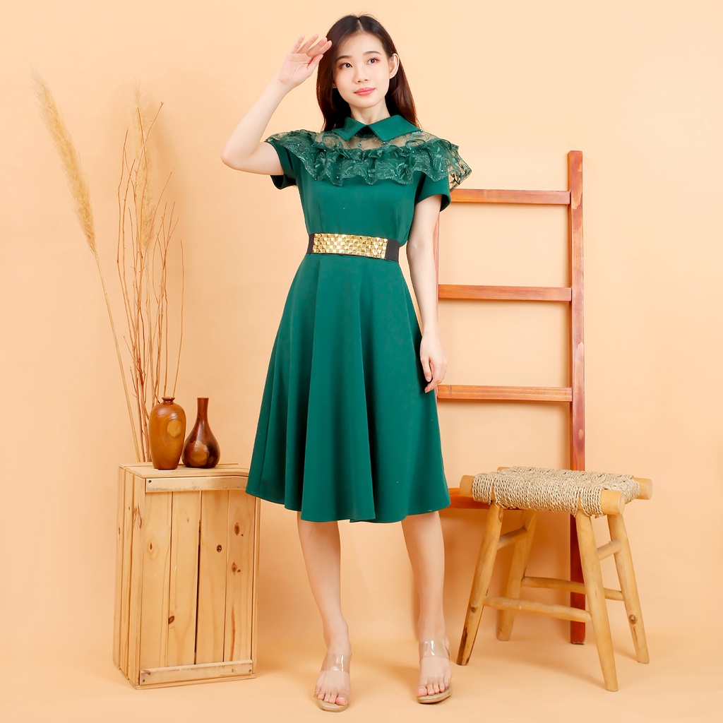 Kathryn collection #4209 , Dres scuba import kombinasi tile bordir gliter mutiara + belt