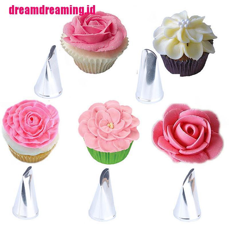 5pcs Ujung Mulut Pipa Icing Desain Bunga Rose Bahan Besi Untuk Baking