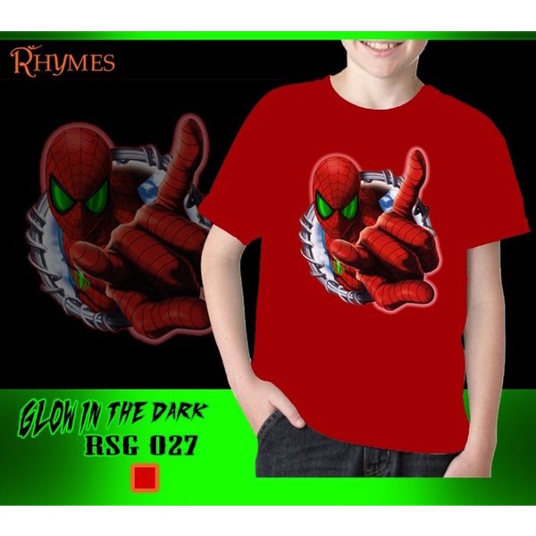 Kaos Spiderman Anak Laki Laki Merah Glow In The Dark Rhymes Baju Cowok Tanggung 12 Tahun Premium